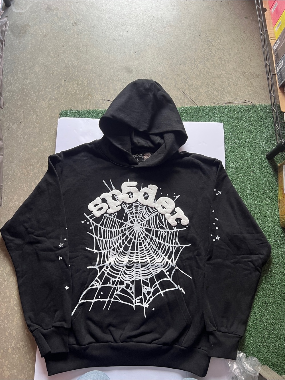 Black Hooded Sweatshirt with White Spiderweb Graphic